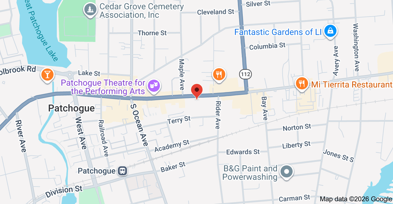 Map showing Agent Abstract at 180 East Main Street, Patchogue, New York